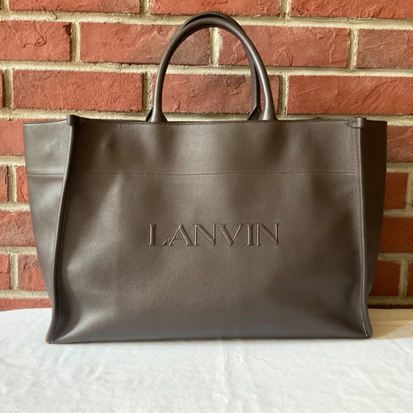 •Lanvin #22115 RARE Baratas Embossed Leather MM Tote Bag Embossed Logo Unisex - Picture 15 of 16